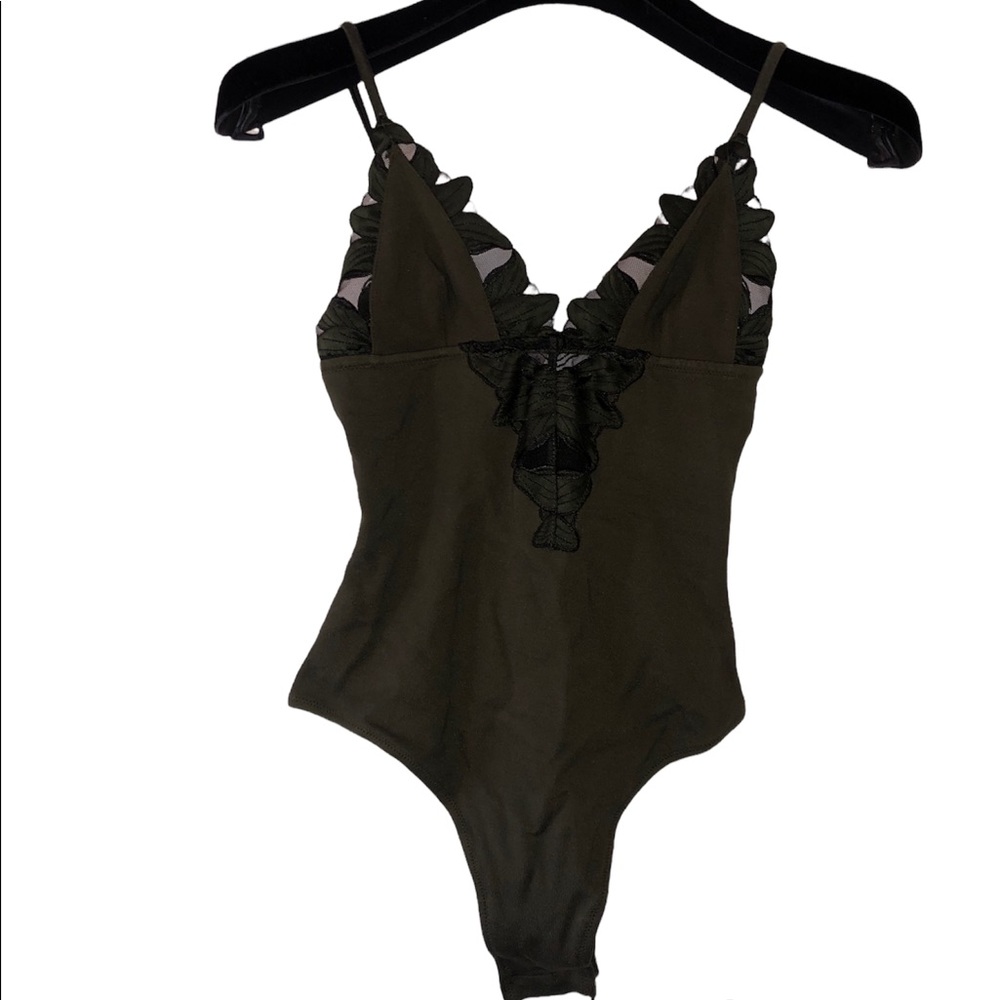 Fleur Du Mal Lily Embroidery V-Neck Plunge Bodysuit